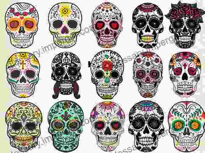 Folk Inspired Mexican Skull Art With Intricate Patterns MODERN MEXICAN SKULL ART Parody Caricatures Collectible Folk Drawings Inspired From: Revolutionary History Culture Sugar Skulls Hats Skeletons Fashion Day Of The Dead (GRACE DIVINE DRAWINGS)