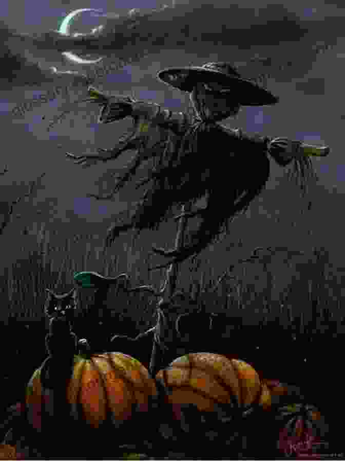 Surrealist Halloween Art Print Featuring A Pumpkin Headed Scarecrow Standing In A Desolate Field Halloween Art White On Black Ground Surrealist Goth Art Prints In A By Artist Grace Divine (Halloween Fun Art Celebratory Legend History Myth (for Fun And Entertainment Purposes Only))