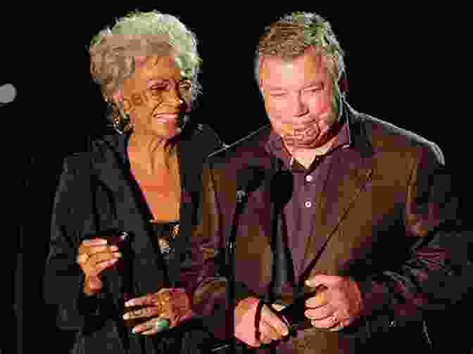 William Shatner (Captain Kirk) And Nichelle Nichols (Lieutenant Uhura) Share A Candid Moment Off Stage. To Boldly Go: Rare Photos From The TOS Soundstage Season One